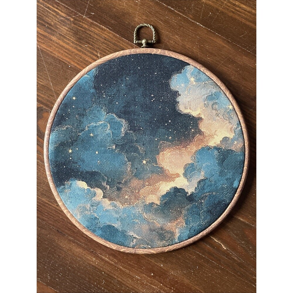NEW PRIMITIVE Starry Night Print Framed Blue Clouds Cosmos Sky Cottagecore